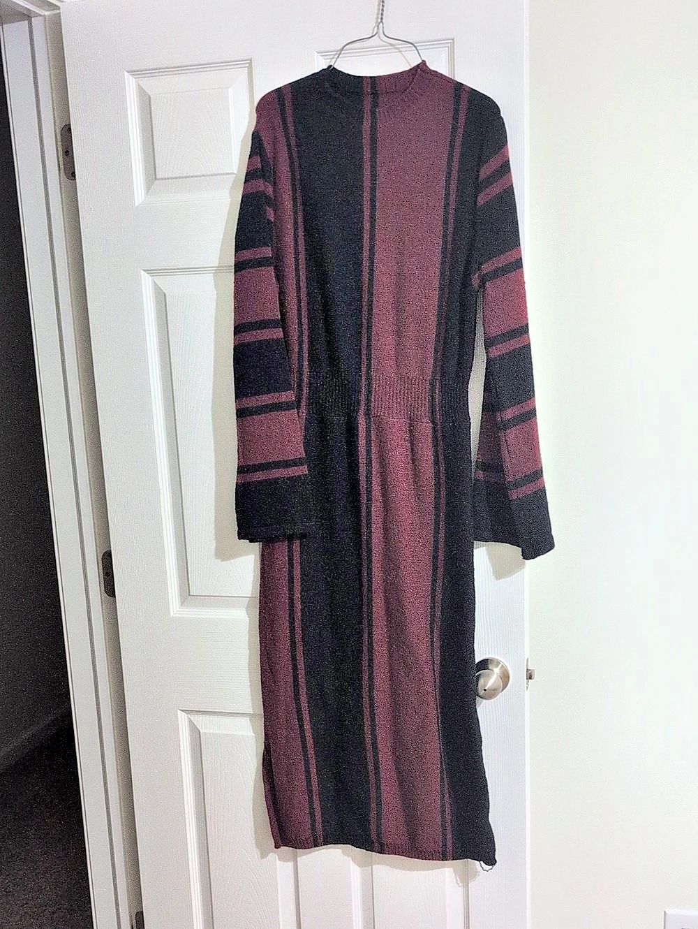 SHEIN Striped Long Sweater Dress in Black & Burgundy Size Large